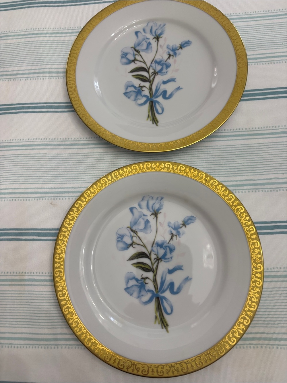 Two Gold Buffet (Blue Bouquet) by Royal Gallery Salad Lunch Plate 8 1/2 inches.